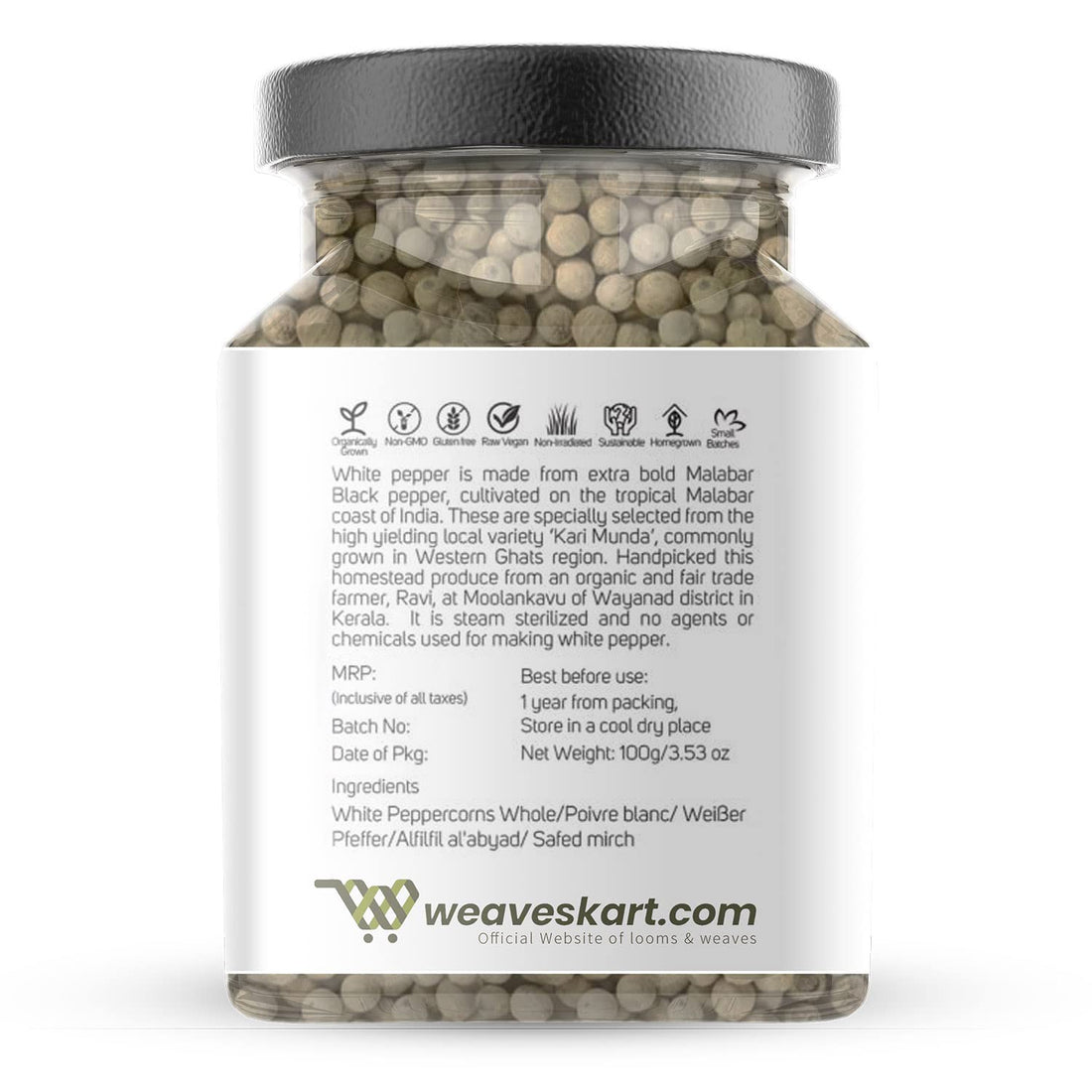 White Pepper Whole – Looms And Weaves - 100gm