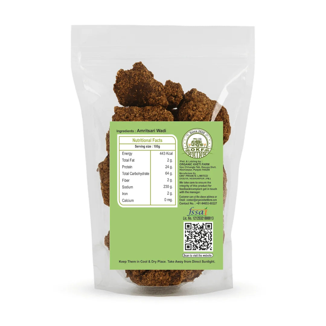 Organic Amritsari Wadi - 100% Organic, Vegetarian - USDA Organic -Preservative Free - No Chemicals, Non-GMO & No Artificial colors -Organic Kheti Farm- 250gm