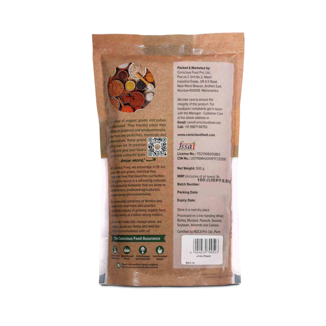 Masoor Dal | Whole Red Lentil Masoor - Unpolished - Conscious Food – 500gm