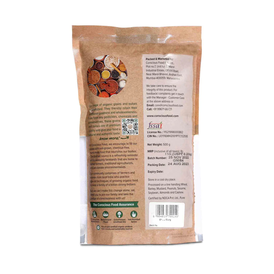 Whole Moong (Green Gram) – Unpolished - Organic - Indian - Conscious Food – 500gm