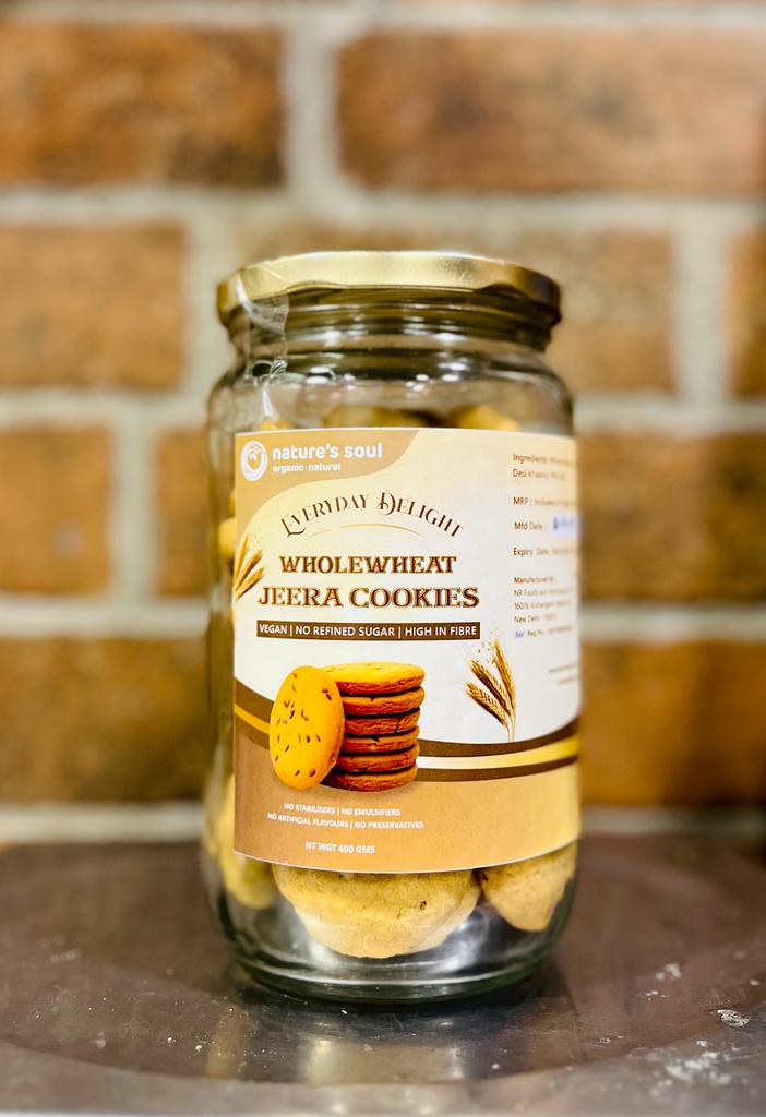 Whole Wheat Jeera Cookies | Everyday Delight - Vegan, Refined Sugar Free, High Fibre, No Stabilizers, No Emulsifiers, No Artificial Flavors & No Preservatives - Nature&