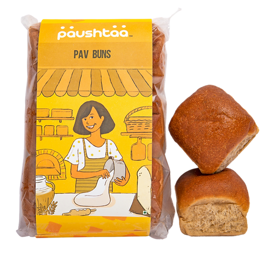 Pav Buns | Whole-Wheat Pav Buns - Vegan, No Bread Improver, Emulsifiers, Stabiliser, No Preservatives & No Flavour Enhancer Or No Refined Sugar - Paushtaa - 200gm