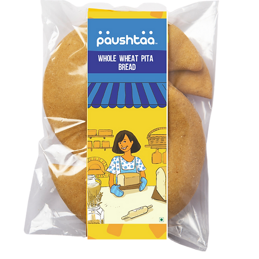 Pita Bread | Whole Wheat Pita Bread - Vegan, No Bread Improver, Emulsifiers, Stabiliser, No Preservatives & No Flavour Enhancer Or No Refined Sugar - Paushtaa - 150gm