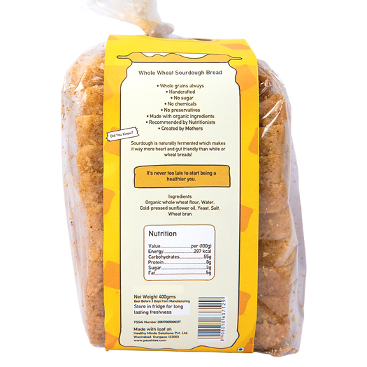 Bread | Whole Wheat Sourdough Breads - Vegan, No Bread Improver, Emulsifiers, Stabiliser, No Preservatives & No Flavour Enhancer Or No Refined Sugar - Paushtaa - 400gm
