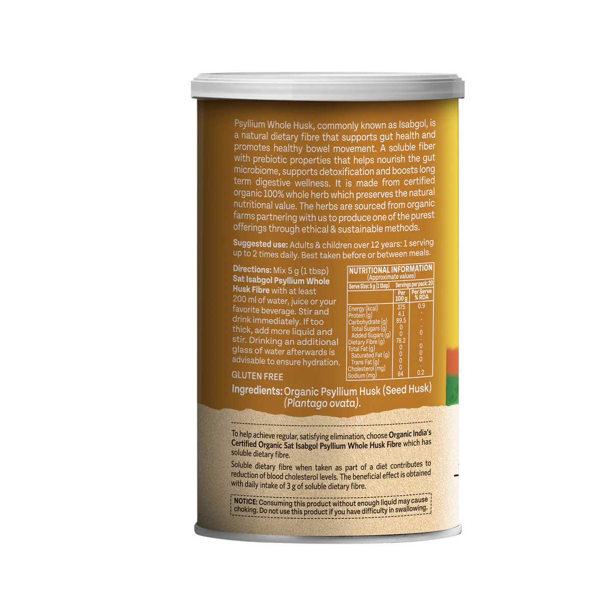 Psyllium Whole Husk Salt Isabgol -Gluten Free, 100% Plant Based - Herbal Supplements, Dietary Fibre For Gut Health, Healthy Bowel Movement -Organic India - 100gm