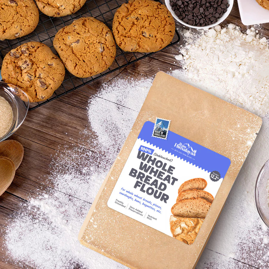 Bread Flour | Whole Wheat Bread Flour - For Whole Wheat Breads, Pizzas, Sourdoughs, Buns, Baguettes - Unbleached - 12.2% Protein - Natural – Zero Added Preservatives – Raw Himalayas – 1000gm