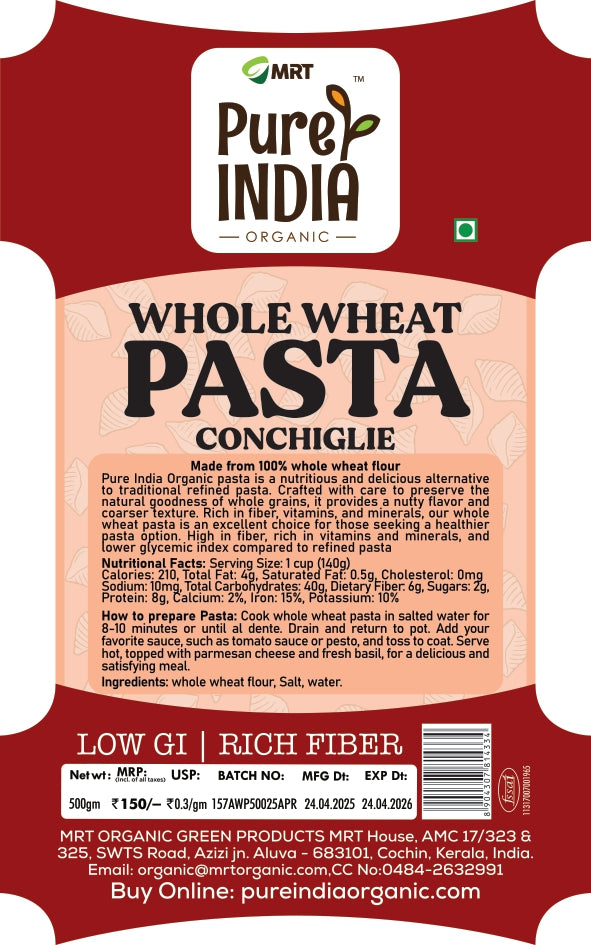 Pasta | Whole Wheat Conchiglie Pasta – MRT Organics – 500gm