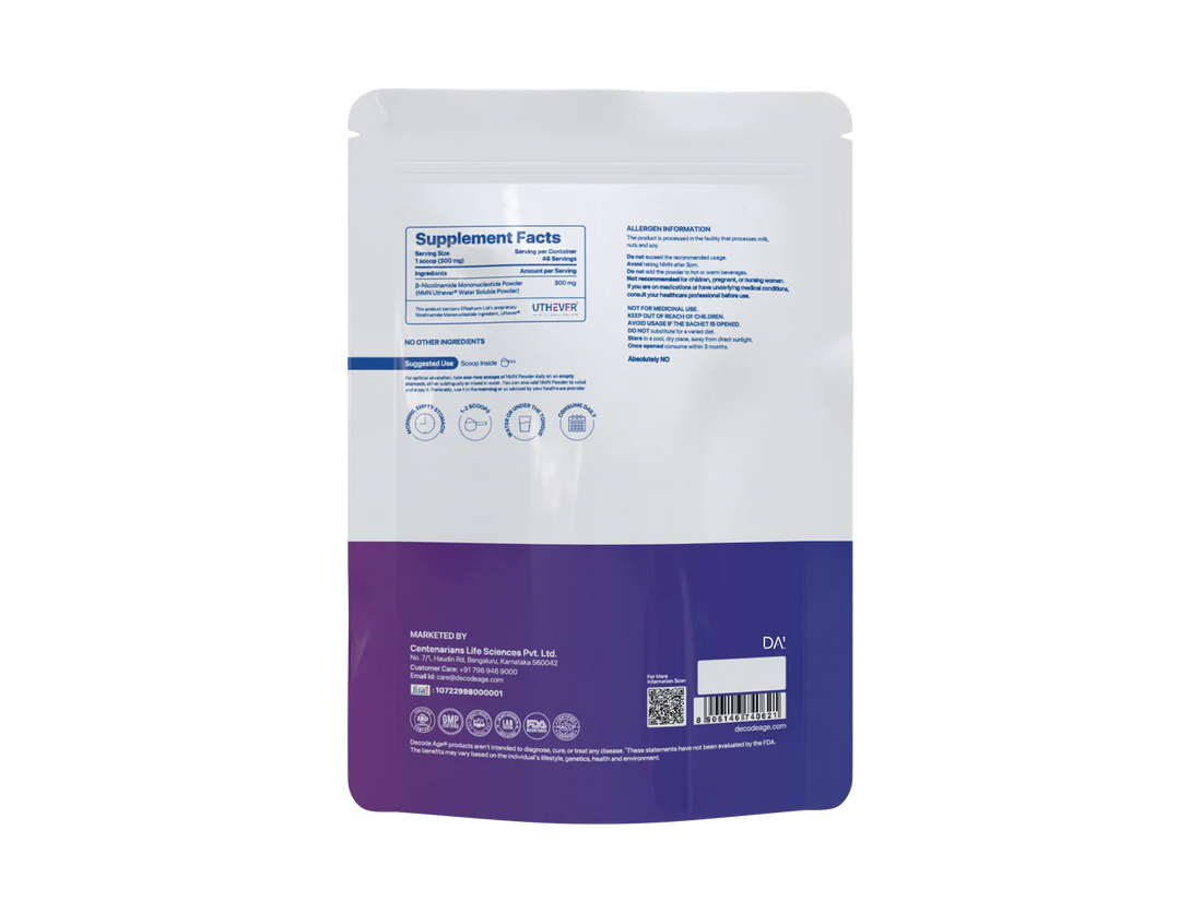 Pure NMN | Fast Dissolving Powder - NAD+ Production, Cellular Energy & DNA Repair - Gluten Free, GMO Free, Sugar Free, Dairy Free - Decode Age - 14 Grams - 46 Servings