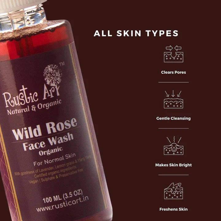 Face Wash | Organic Wild Rose Face Wash - Rustic Art - 100ml