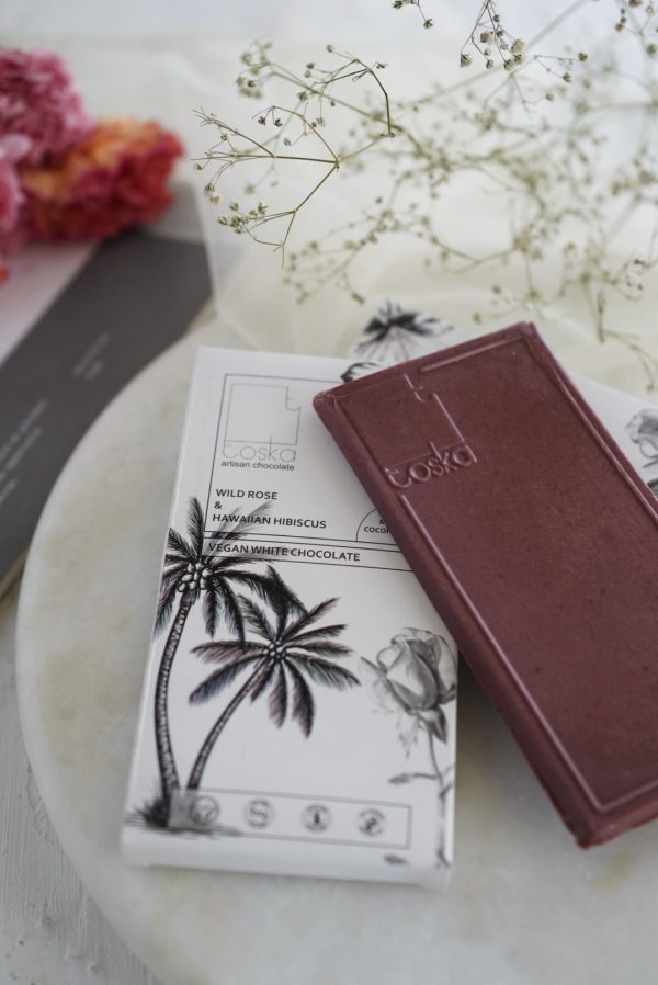 Wild Rose & Hawaiian Hibiscus Chocolate - Vegan, Gluten Free, Low Fat,, Low Calorie & Lactose Free - Toska- 70gm