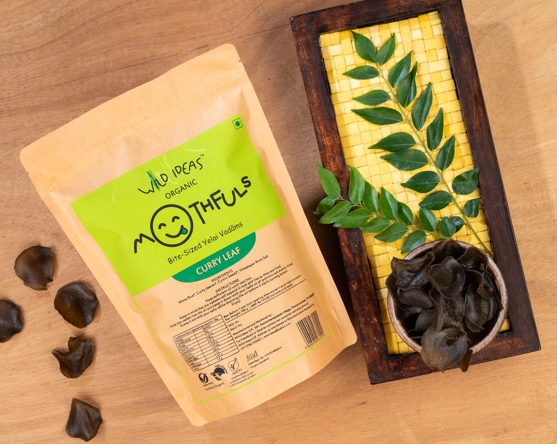 Yelai Vadam | Mini Yelai Vadam (Curry Leaf)- Mouthfuls – Organic – No Artificial Colors, Additives & No Added Preservatives - Wild Ideas – 200gm