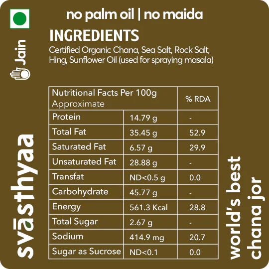 Chana Jor | 30g Protein - Roasted - Handmade - Vegan, Gluten Free, Jain Friendly, No Maida, No Palm Oil, High In Fibre And Protein - Svasthyaa - 200gm