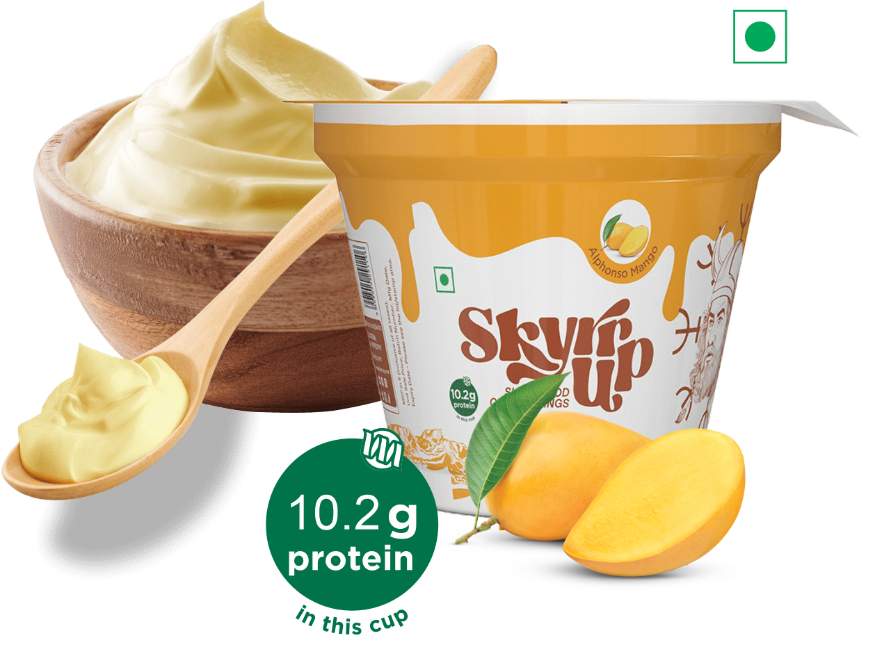 Yogurt | Alphonso Mango (Made From A2 Milk) – Natural Sugar, 10.2gm Protein, Fat Free & Lactose Free – Skyrrup – 100gm
