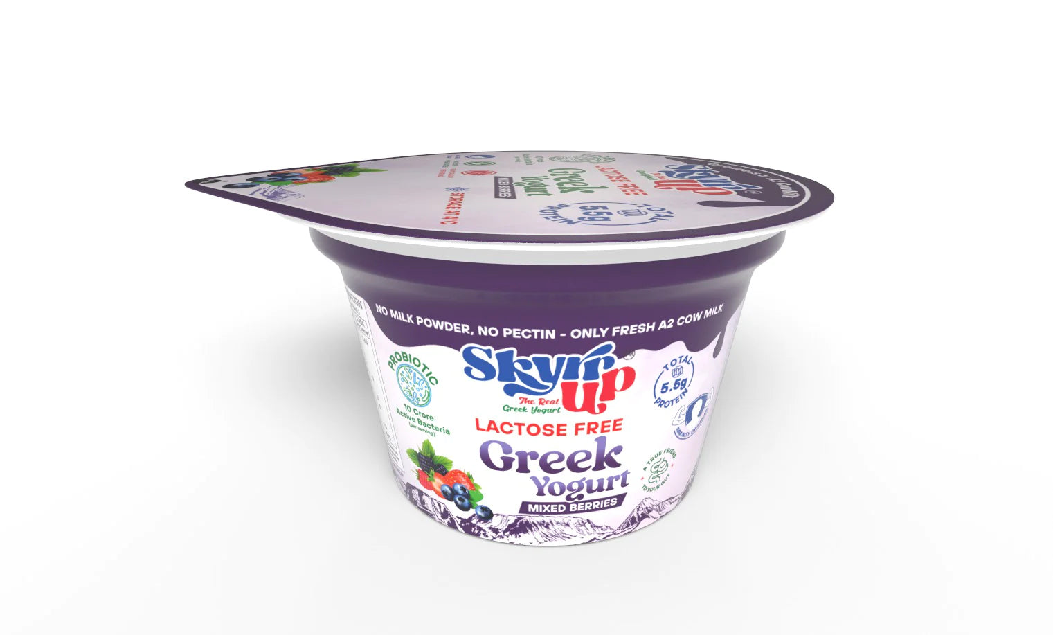 Yogurt | Mixed Berries (Made From A2 Milk) – Natural Sugar, 5.5gm Protein, No Milk Powder, Pectin Free, Fat Free & Lactose Free – Skyrrup – 85gm