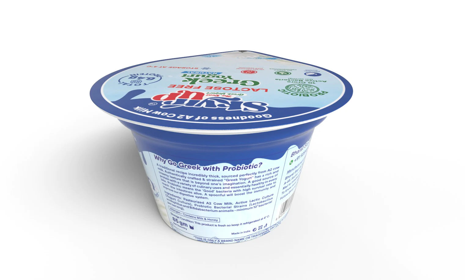 Yogurt | Natural (Made From A2 Milk) – Natural Sugar, 6.4gm Protein, No Milk Powder, Pectin Free, Fat Free & Lactose Free – Skyrrup – 85gm