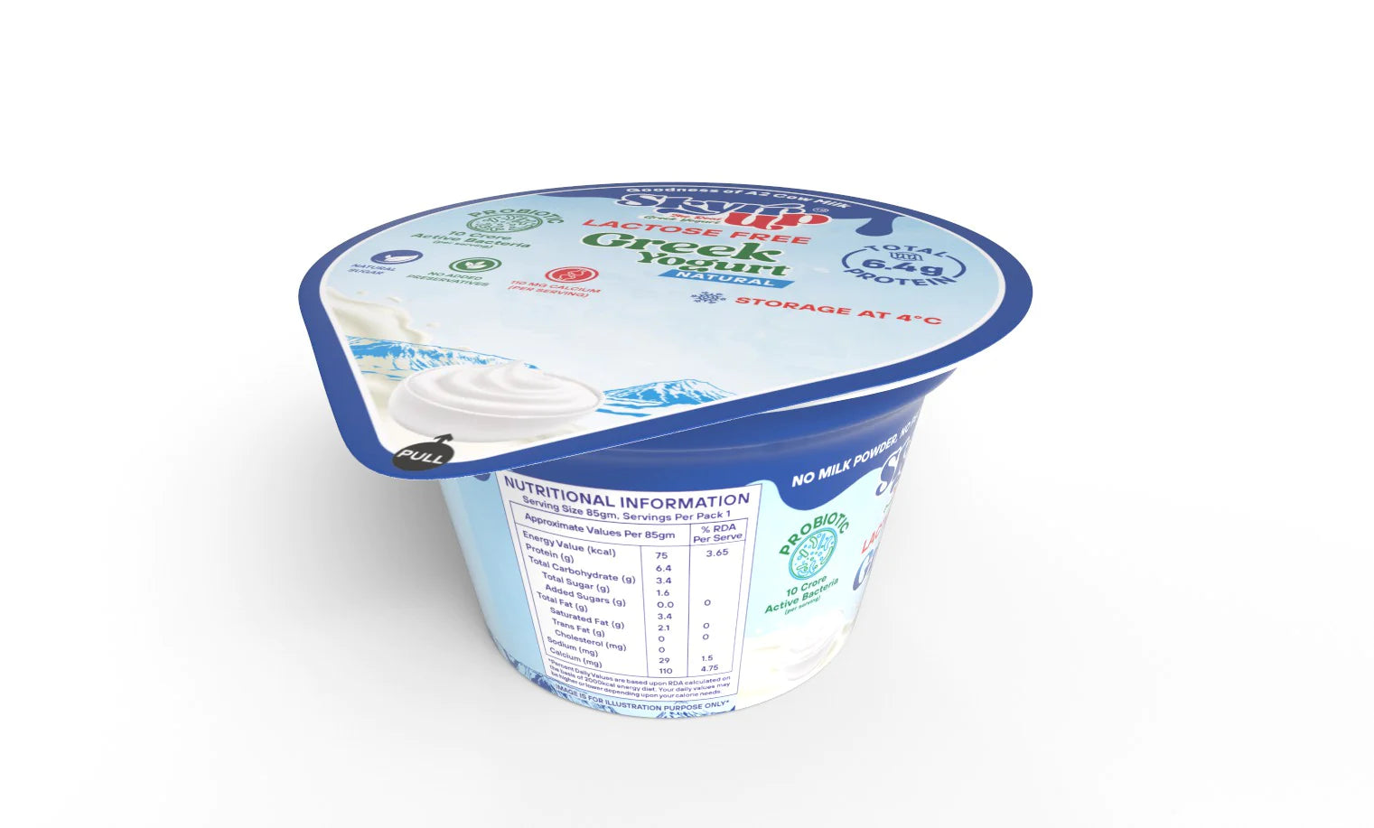 Yogurt | Natural (Made From A2 Milk) – Natural Sugar, 6.4gm Protein, No Milk Powder, Pectin Free, Fat Free & Lactose Free – Skyrrup – 85gm