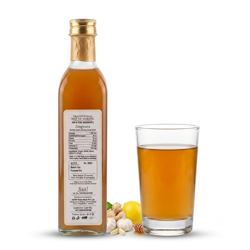 Sharbat | Zingvora ( Ginger, Garlic, Honey, Lemon & Ginger ) - Taste Of Rajputana - No Added Artificial Colors, Distillation & No Added Preservatives – 5S Farm – 500ml