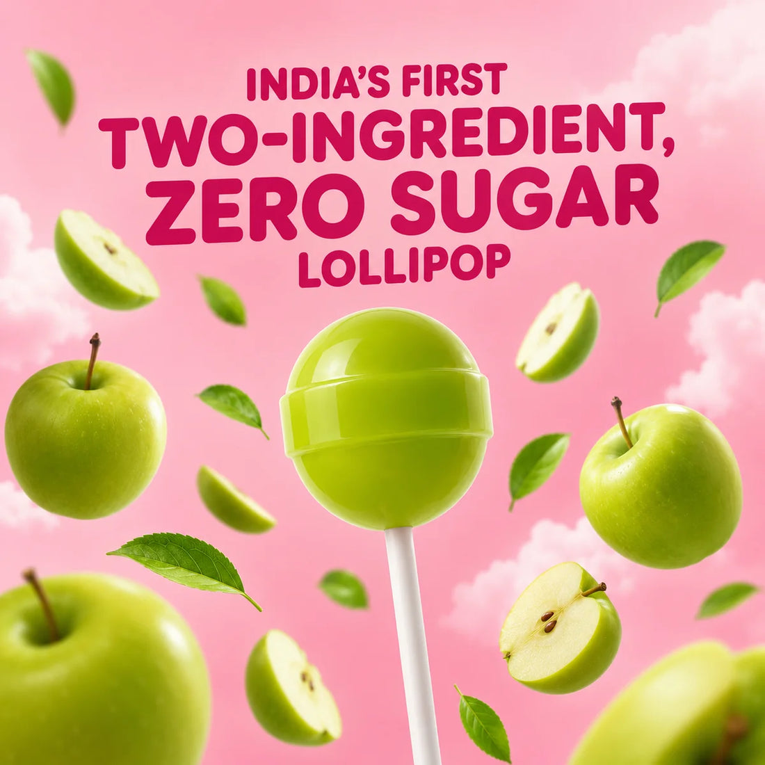 Lollipops | Pops Green Apple Flavour (Zero Sugar) -Vegan- Made With Organic Ingredients - 100% Plant Based , Chemical Free, No Refined Sugar- Zushu - 12Pops - 120gm
