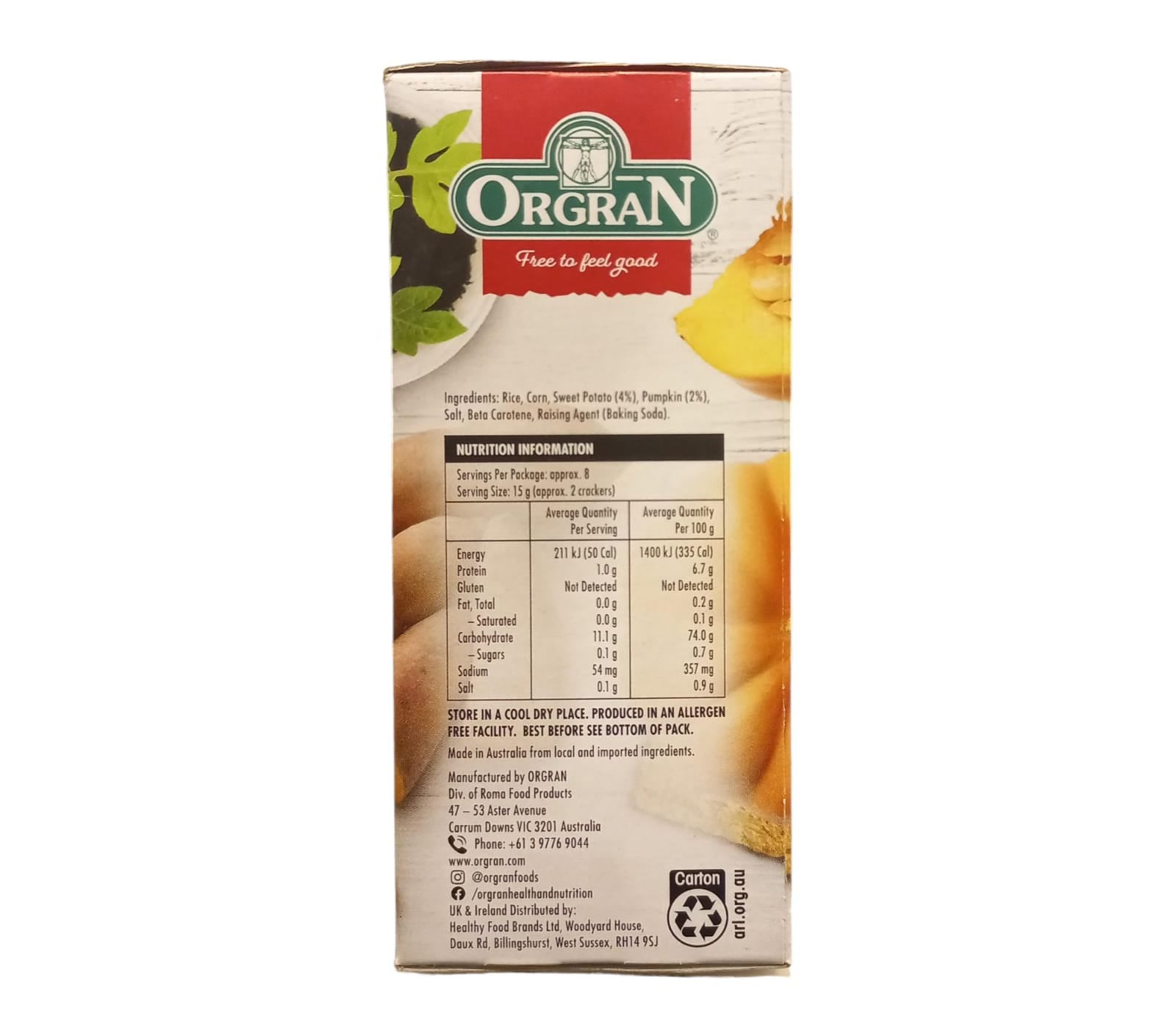Sweet Potato & Pumpkin Crispibread | Garden Veggies – Vegan, Gluten Free, Egg Free & Milk Free – Orgran – 125gm