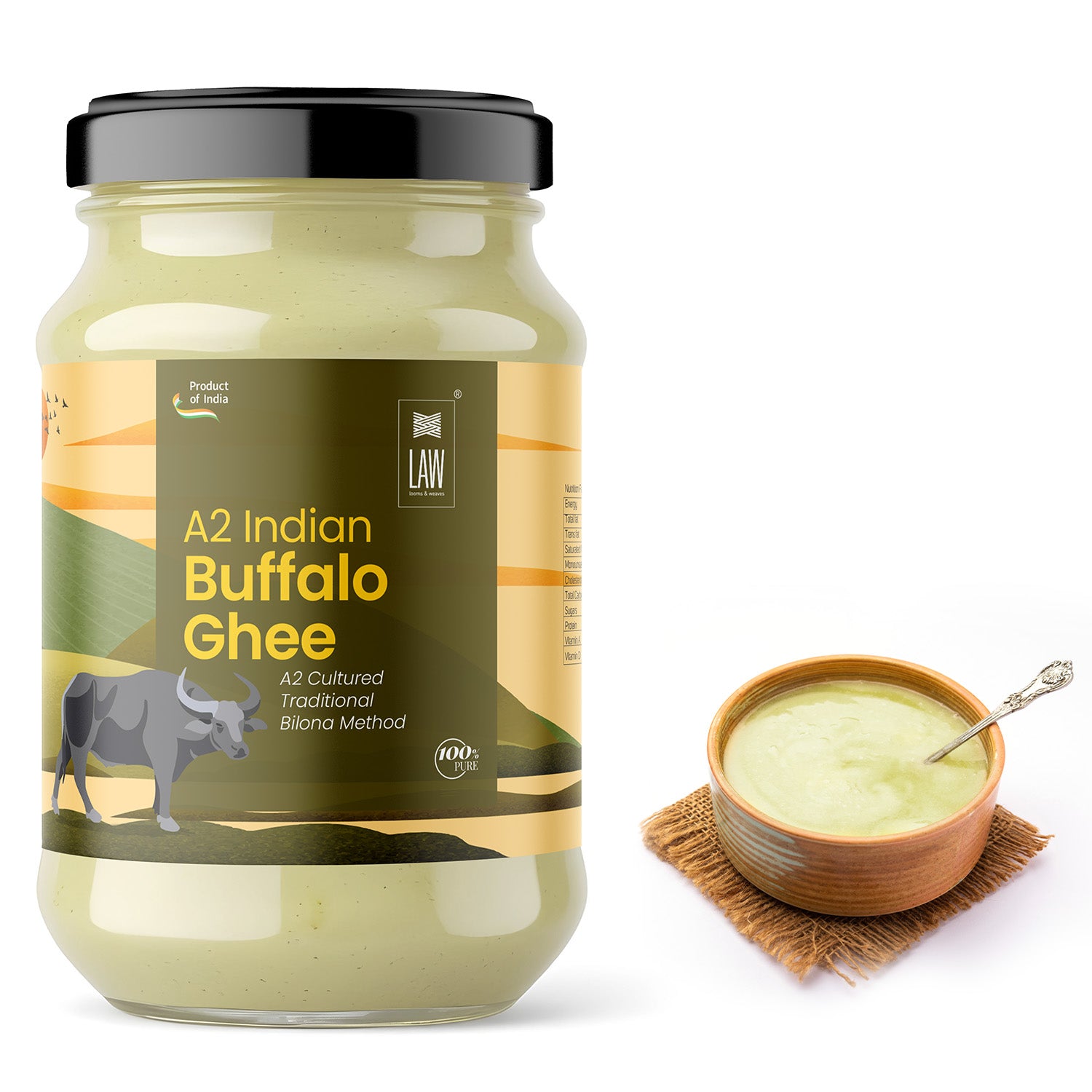 Cow Ghee | A2 Desi Cow Cultured Ghee - Bilona - 100% Pure - Looms & Weaves - 500ml