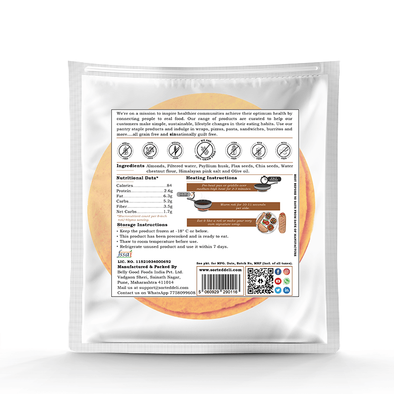 Tortilla | Almond Roti – Wrap - Vegan, Gluten Free, No Maida, Keto Friendly, Diabetic Friendly & No Additives – Get Sorted – Pack Of 5