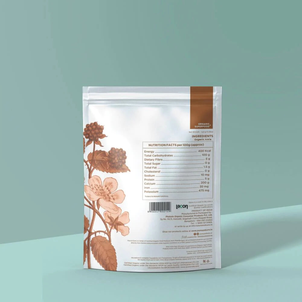 Amla Powder | USDA Organic - Gluten Free, Rich In Nutrients, Non Gmo, Preservatives Free, No Artificial Colours & Flavours - Pure And Sure - 100gm