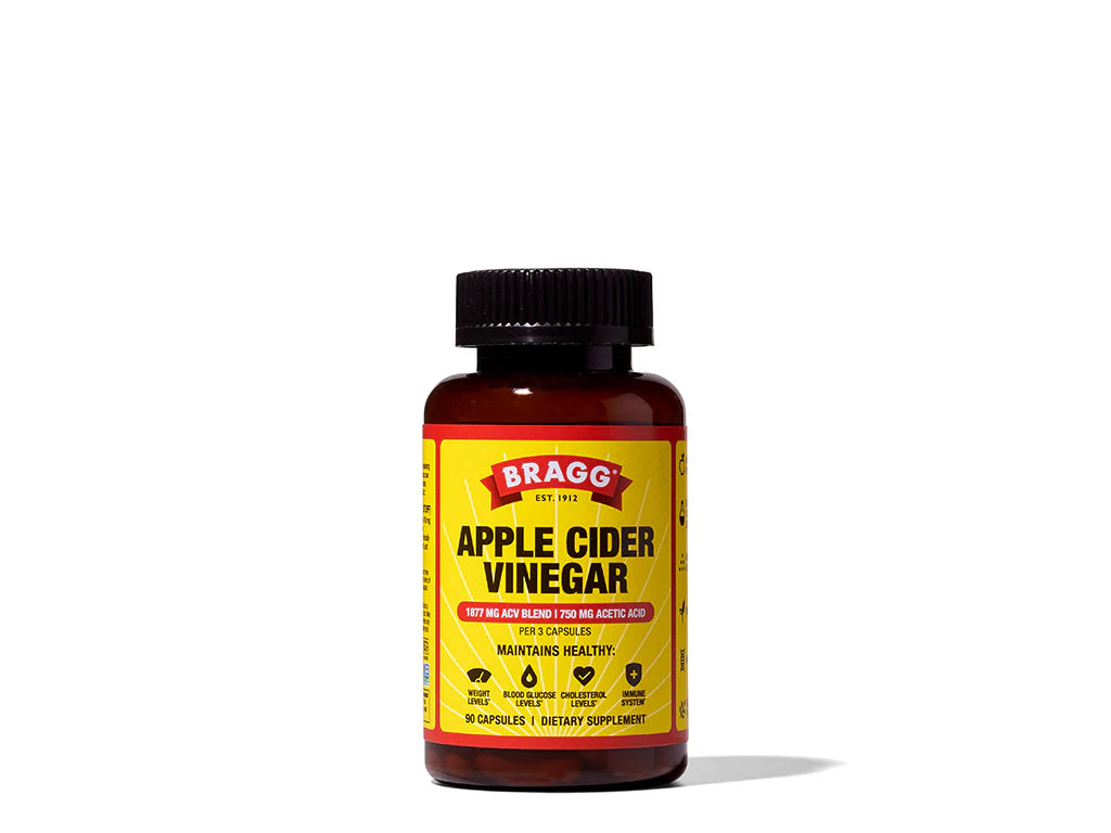 Apple Cider Vinegar Capsules | 1877 Mg Acv Blend – 750 Mg Acetic Acid – Health Supplement – Plant Based – Gluten Free, No Artificial Colors, Flavours & No Added Sugar – Bragg – 90 Capsules