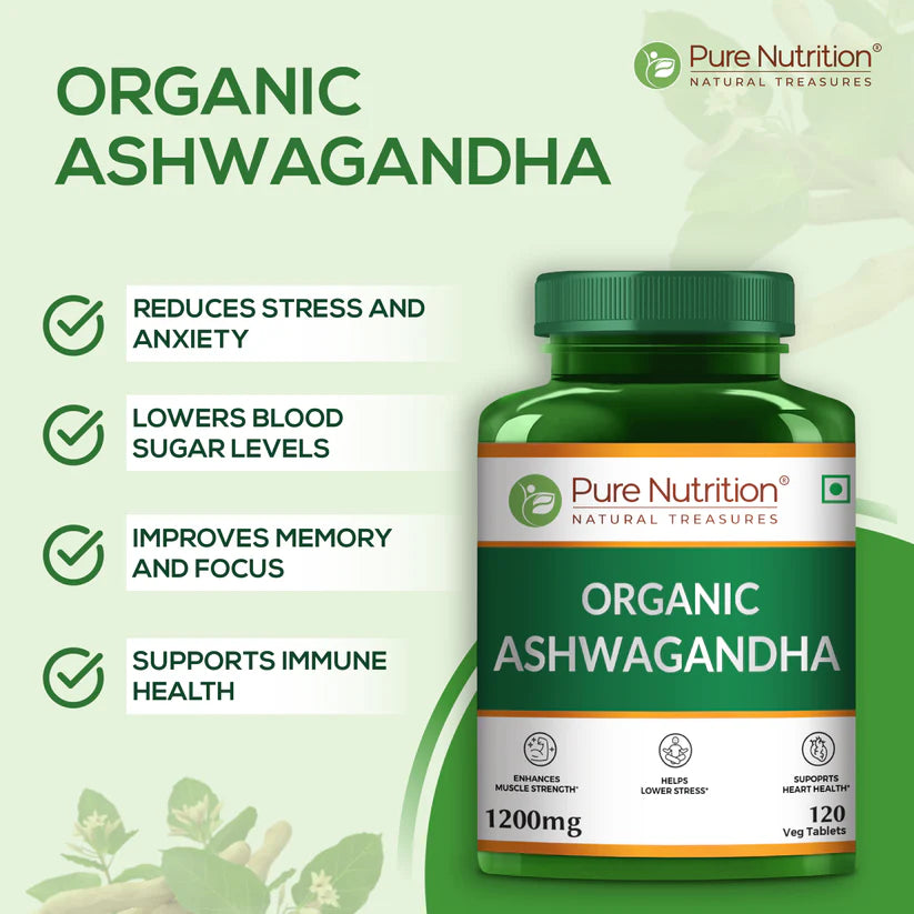 Ashwagandha Tablets | 1200mg – For Strength And Stamina – Organic – Supports Stress Management, Sleep, Fertility, Immunity, Vitality And Strength – Pure Nutrition – 120 Tablets