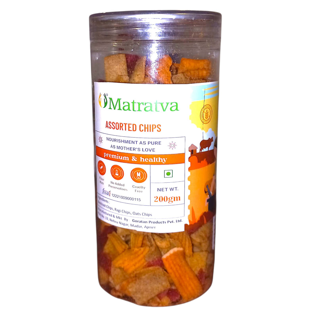 Chips | Assorted Chips - Made With Organic Ingredients - Healthy - Not Fried - Gluten Free, Cruelty Free, High In Fibre & No Added Preservatives - Matratva - 200gm