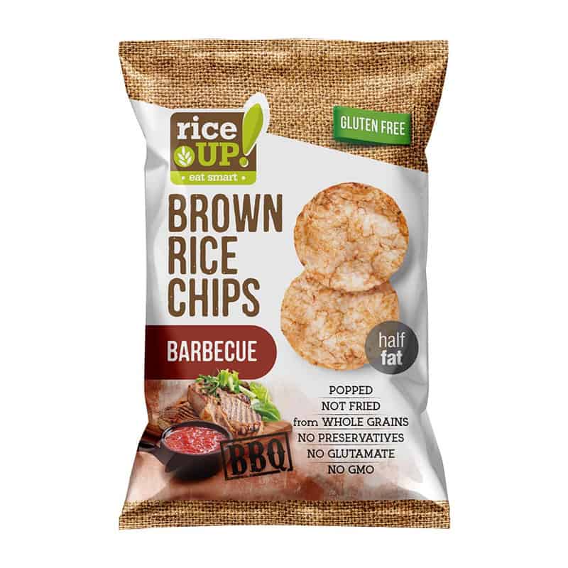 Chips | Brown Rice Chips With Barbecue - Gluten Free, Not Fried, Whole Grains & Half Fat With Olive Oil - RiceUp - 60gm