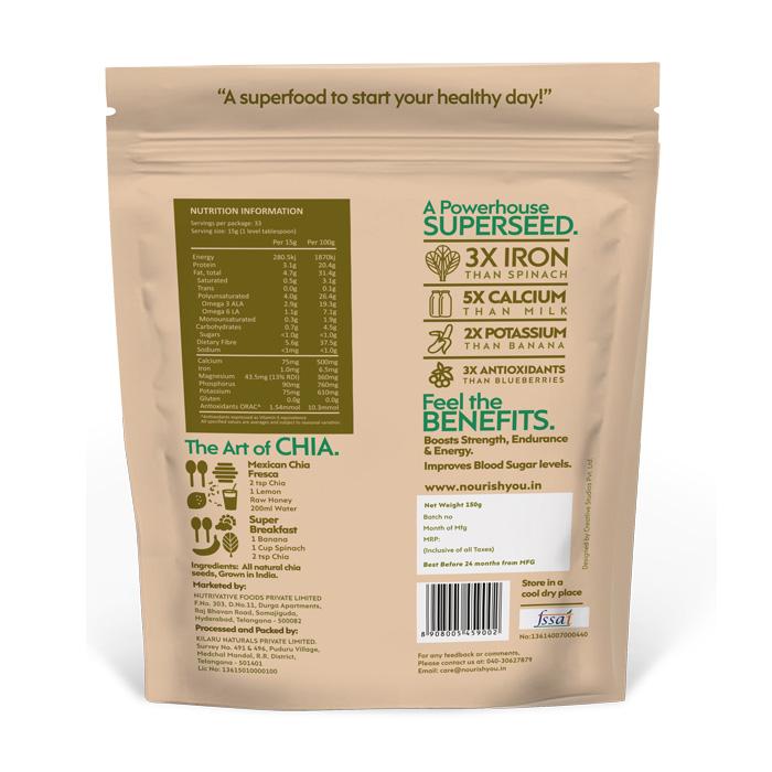 Black Chia Seeds - Raw - USDA Organic - Vegan & Gluten Free - Nourish You - 150gm