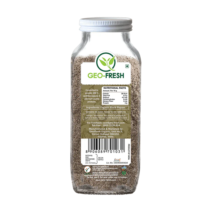 Pepper Coarse | Black - USDA Organic - Geo-Fresh – 55gm