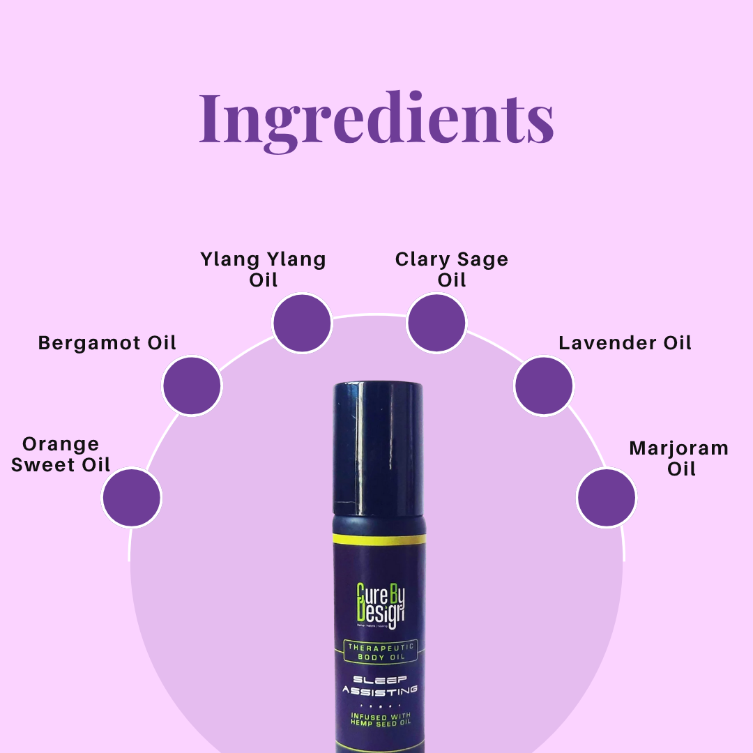 Body Oil | Theraputic Body Oil (Sleep Assisting) - Infused With Hemp Seed Oil - Cure By Design - 10ml
