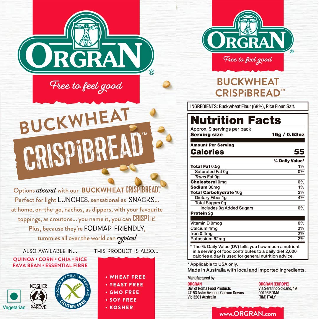 Buckwheat Crispibread | Vegan, Gluten Free, No Artificial Colours, Flavours Or Preservatives - Orgran - 125gm