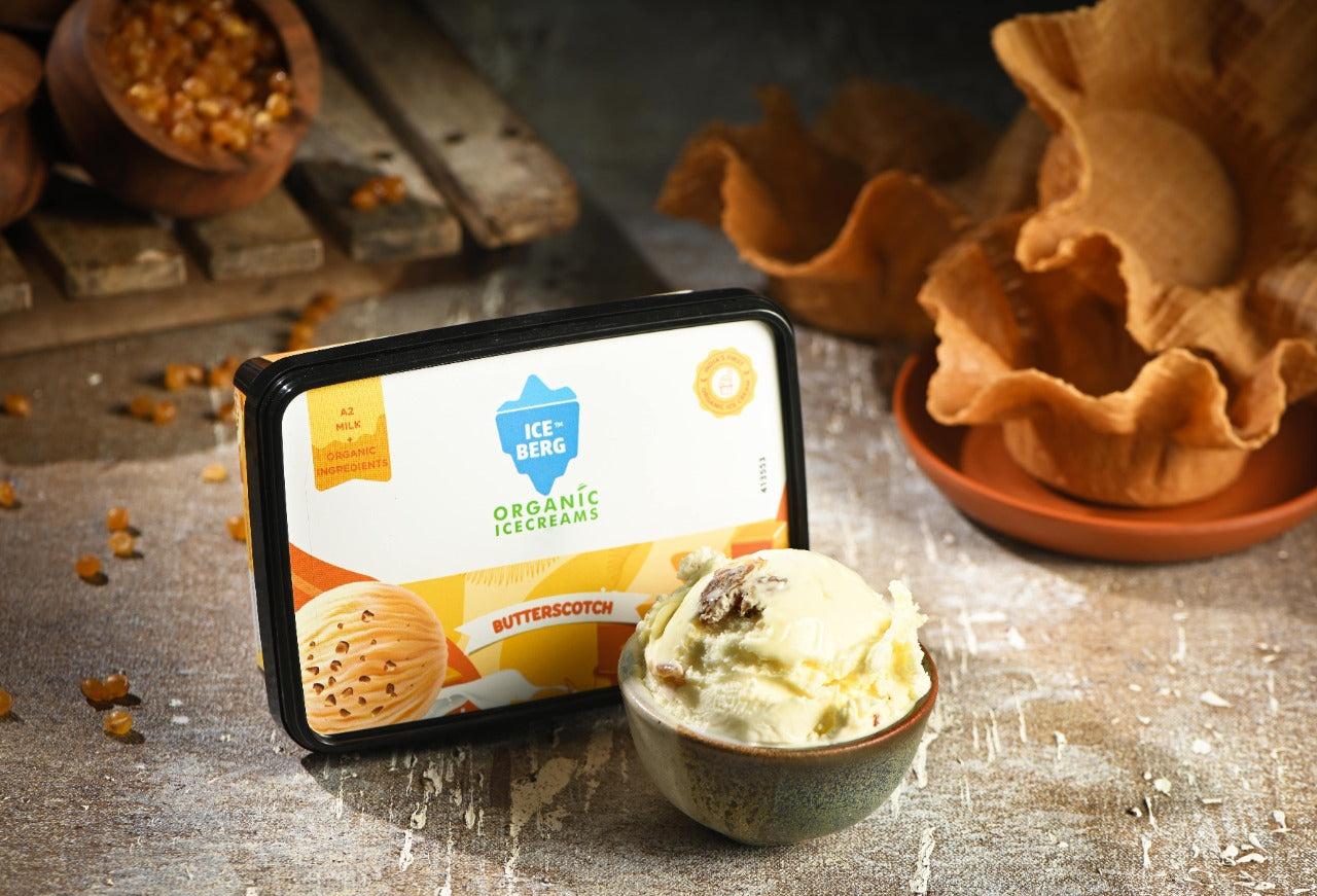 Butterscotch Ice Cream | (Made From A2 Milk & Sweetened With Dhaga Mishri) - Iceberg Organic Ice Cream – 400ml