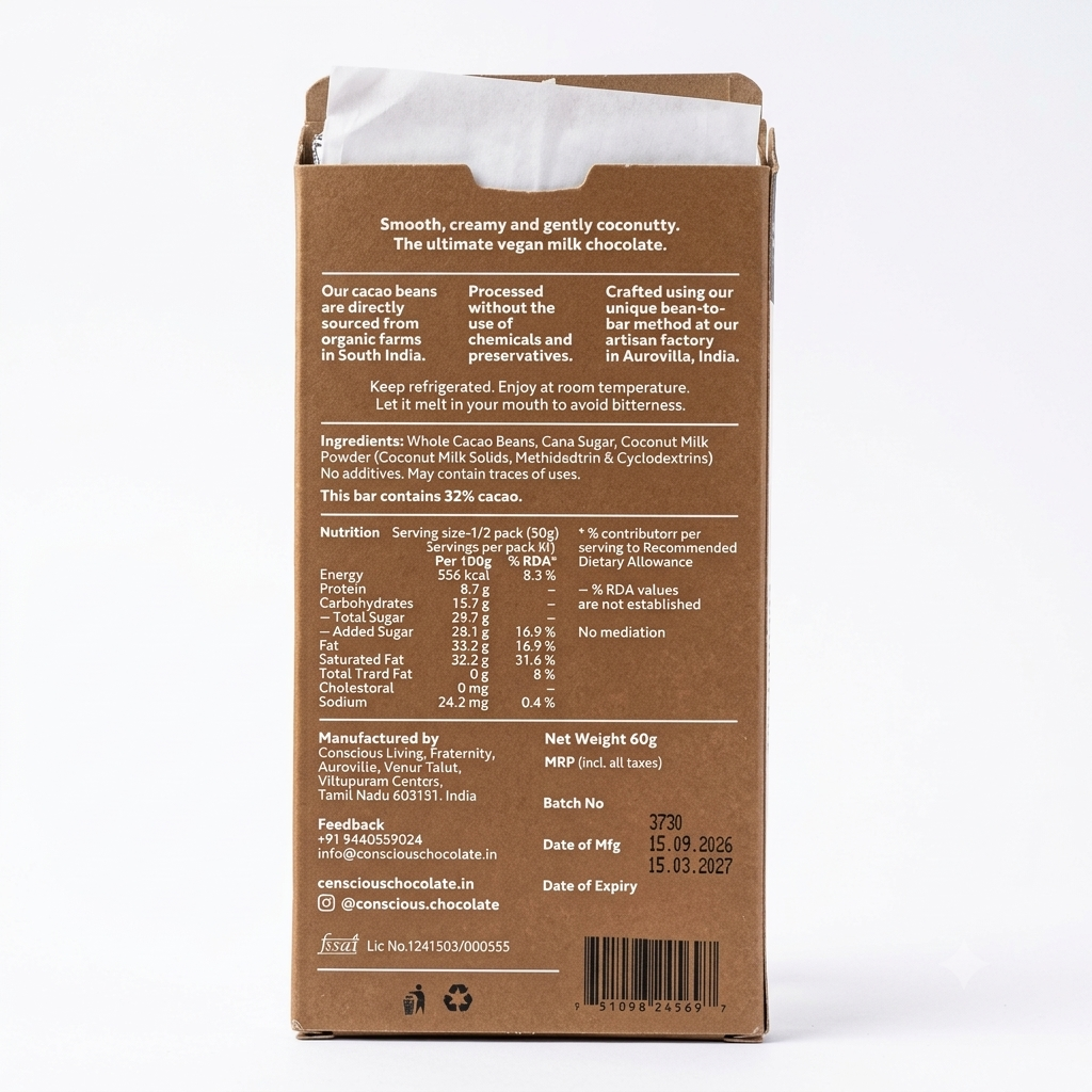 Dark Chocolate | 52% Coconut Milk Dark Chocolate Bar – Vegan & Gluten Free - Conscious Chocolate – 60gm