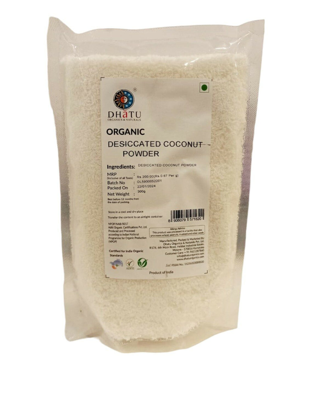 Coconut Powder | Desiccated Coconut Powder - Organic - Dhatu Organic - 300gm