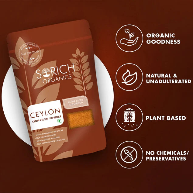 Ceylon Cinnamon Powder - Great Source Of Manganese, Anti-Bacterial In Nature, Rich In Vitamin K & Rich In Antioxidants - Sorich Organics - 200gm