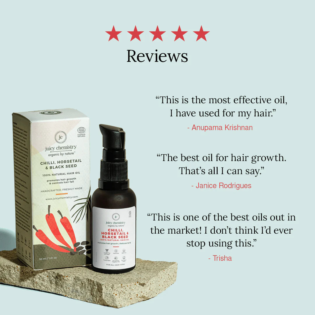 Chilly, Horsetail & Black Seed Organic Hair Serum - Juicy Chemistry - 30gm