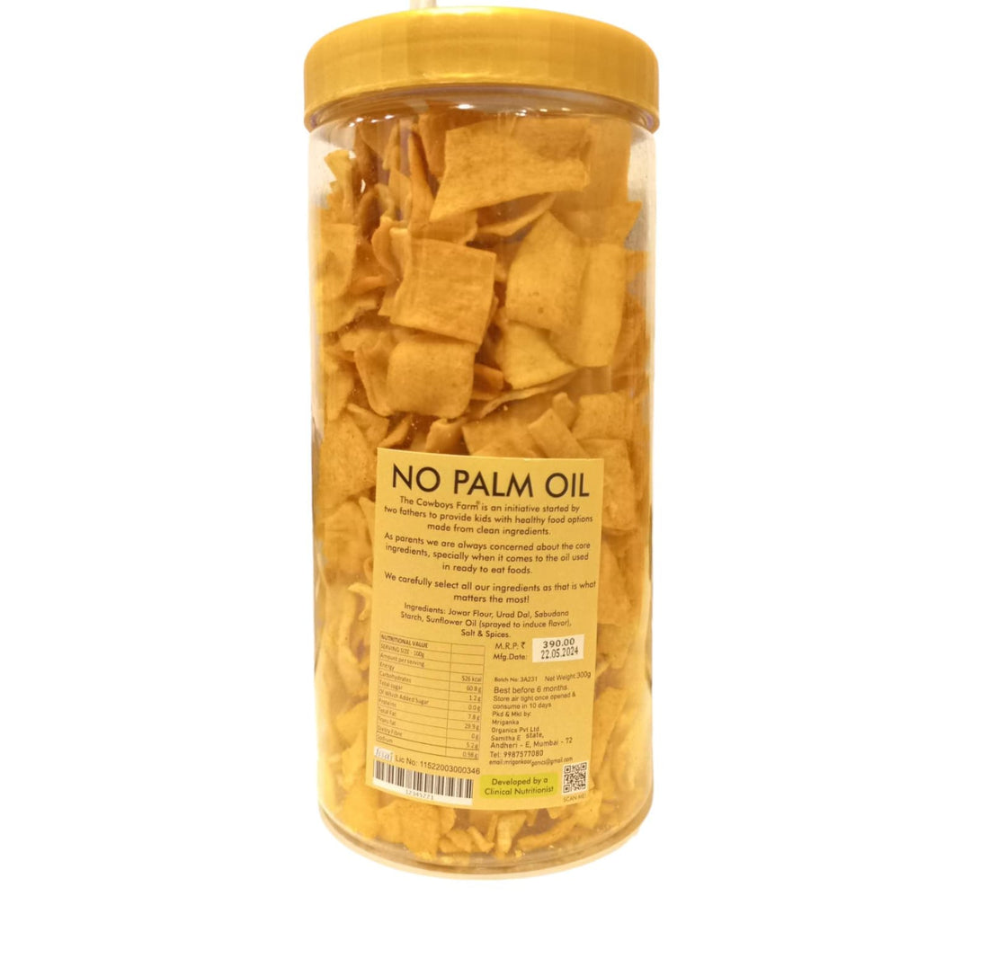 Chips | Jowar Lentil Chips - Baked - Gluten Free, No Palm Oil, No Flavor Enhancer, No Artificial Colors & No Added Preservatives – Natural Ingredients – The Cowboys Farm – 300gm