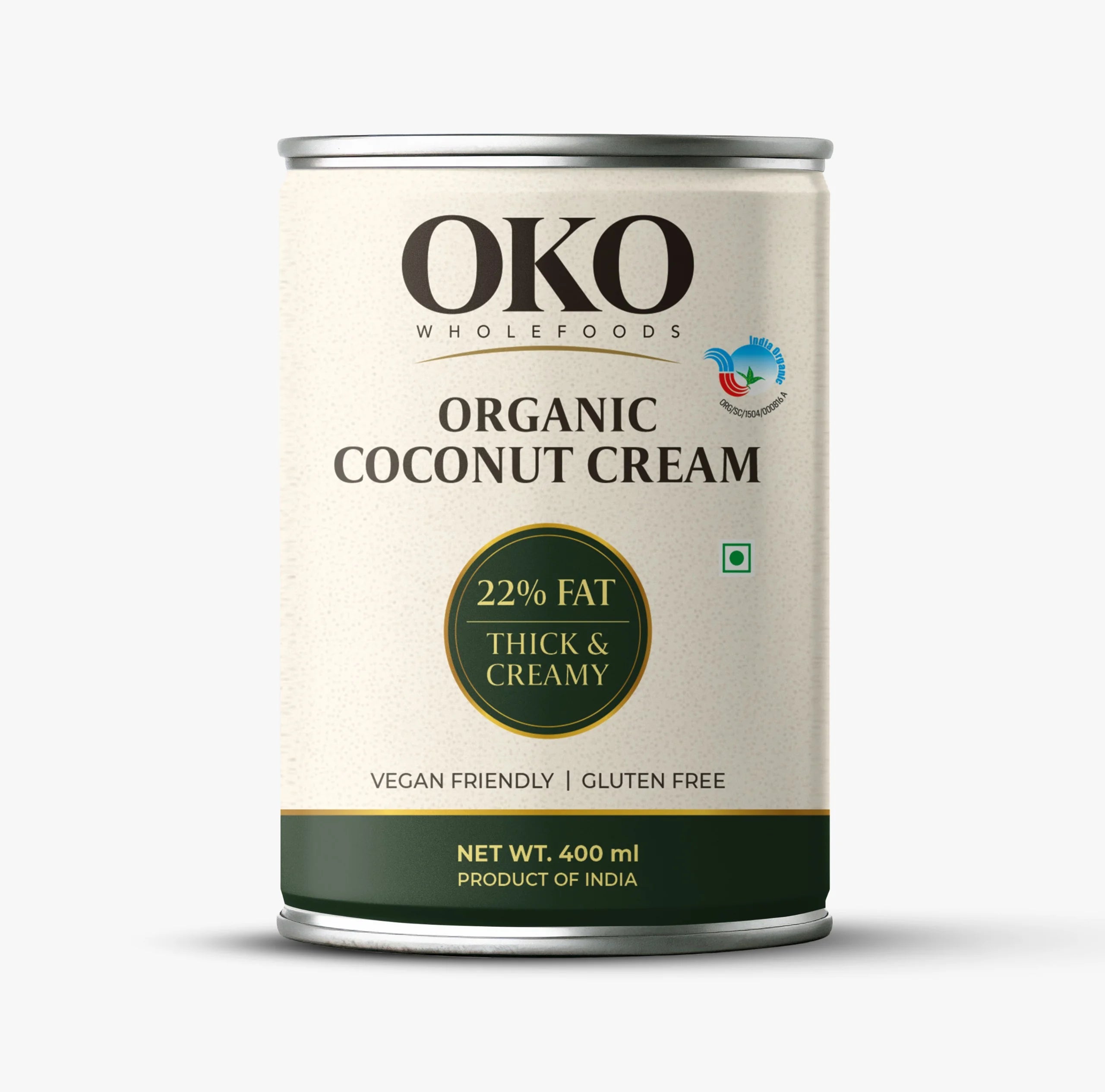 Cream | Organic Coconut Cream- Thick & Creamy (22 % Fat) - Gluten Free, Vegan - OKO Whole Food - 400ml