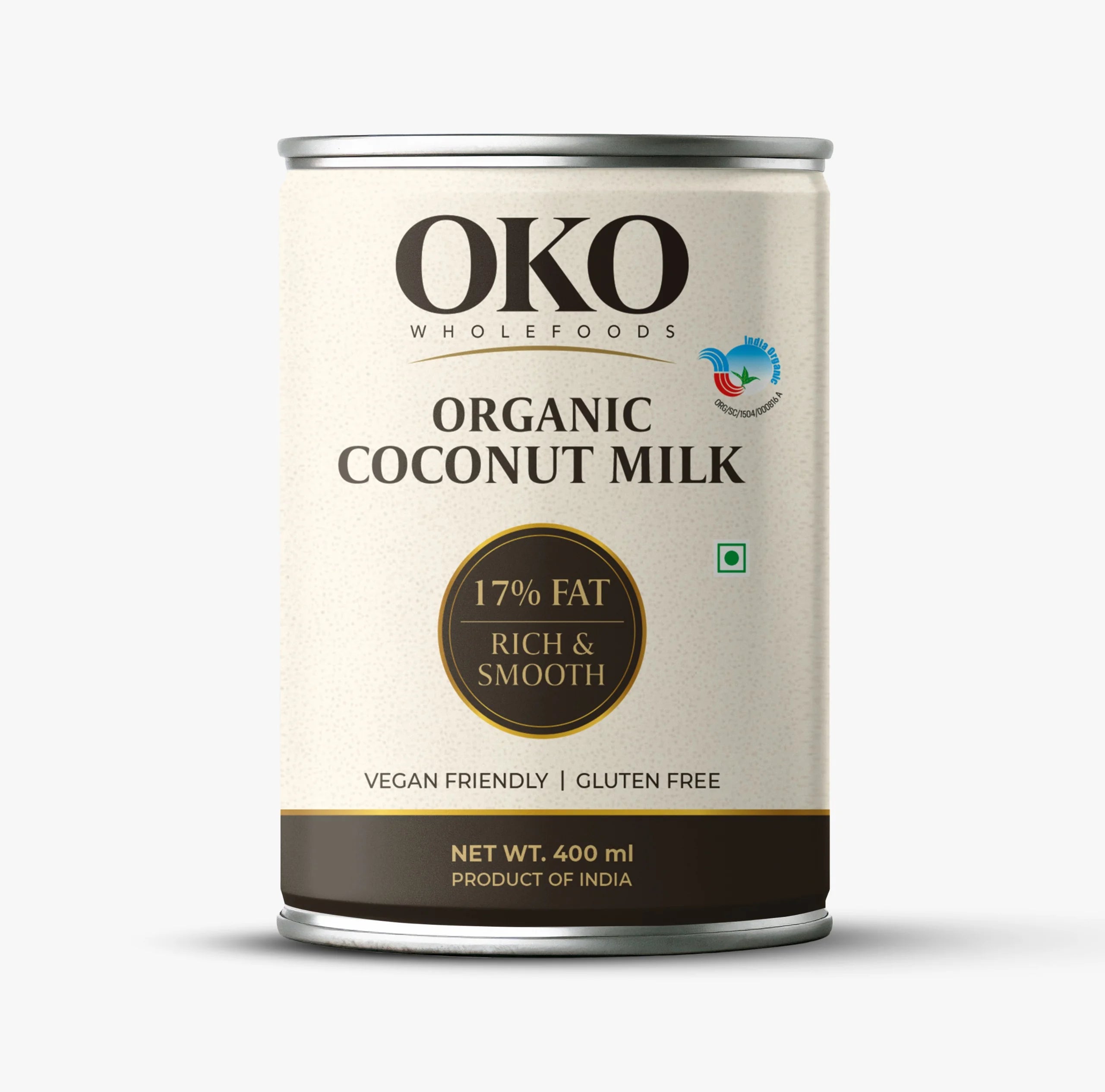 Milk | Organic Coconut Milk- Rich & Smooth (17 % Fat) - Gluten Free, Vegan- Certified Organic -No Preservatives- OKO Whole Food - 400ml