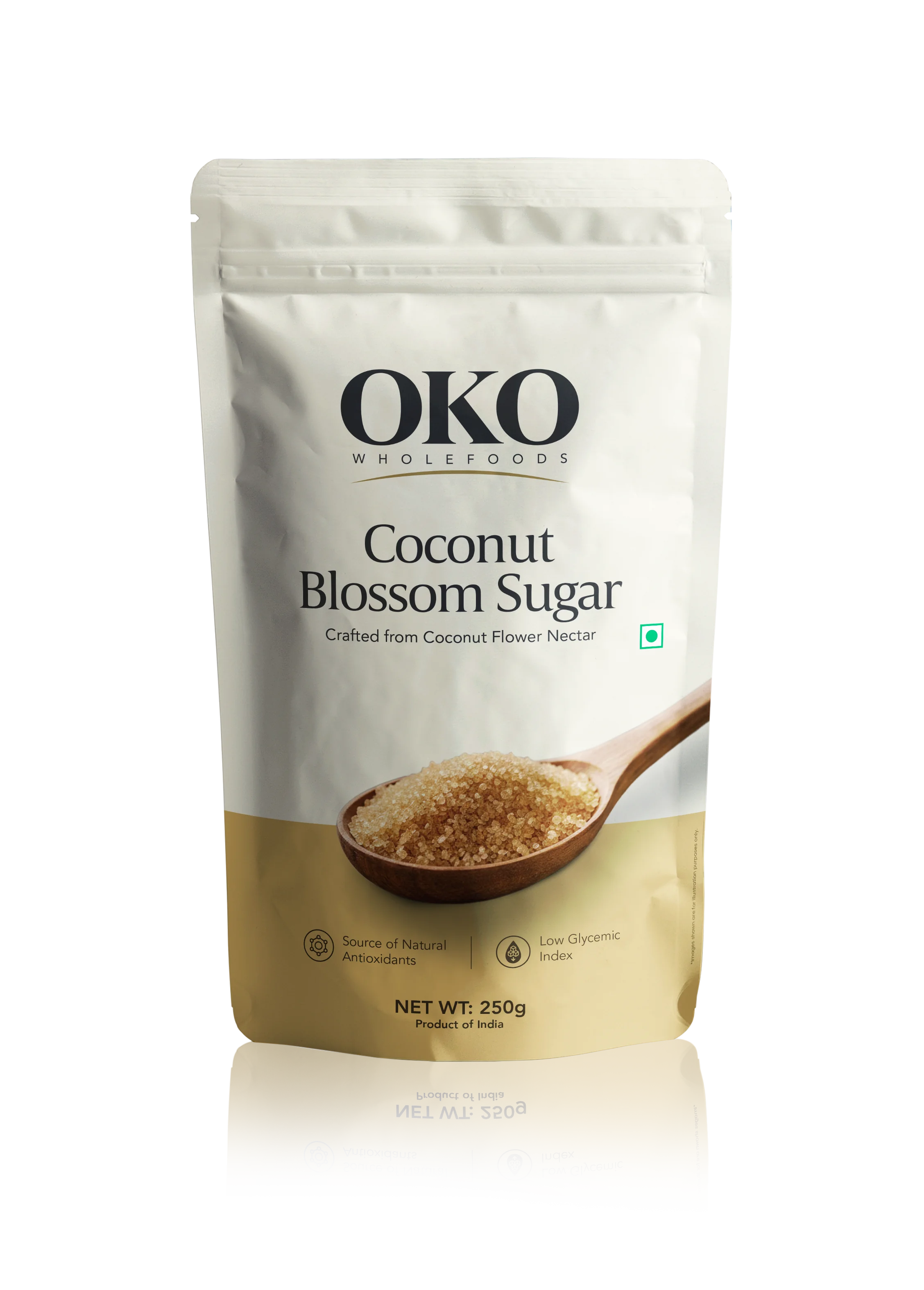 Sugar | Coconut Blossom Sugar - Crafted From Coconut Flower Nectar - Source Of Natural Antioxidants, Low Glycemic Index- No Preservatives- OKO Whole Food - 250gm