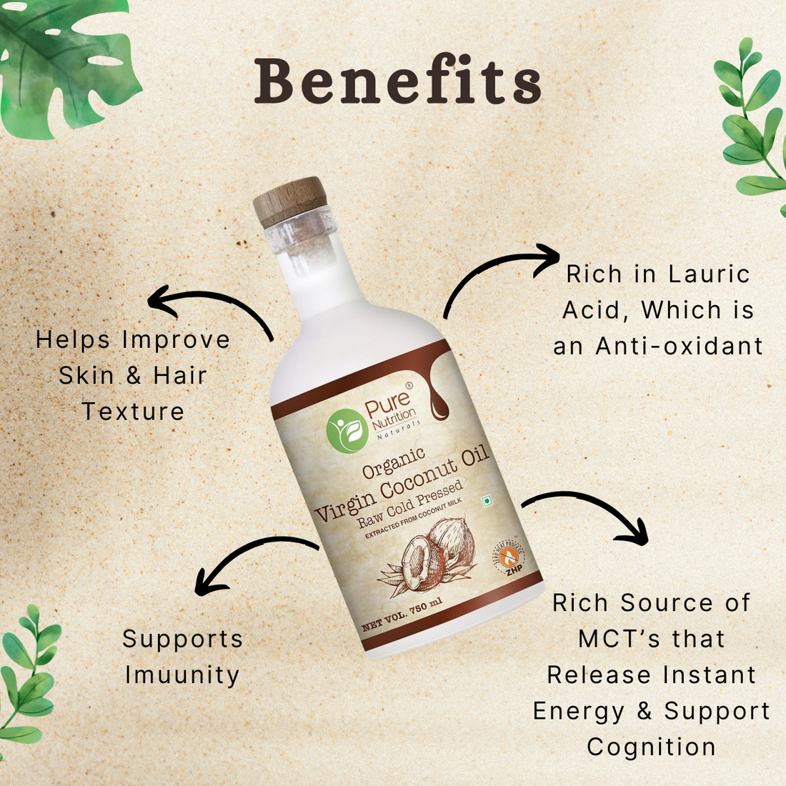 Coconut Oil | Virgin Coconut Oil - Cold Pressed - Pure & Unrefined - High In Nutrient - Pure Nutrition - 750ml