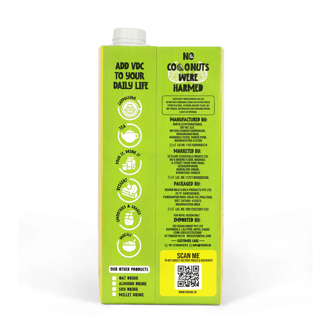 Coconut Drink | Barista Edition (Made Using Organic Cream & Water) - Cruelty Free, Soya Free, Non GMO, No Added Sugar, Preservatives, Cholesterol, No Artificial Flavors & Colors - VDC - 200ml