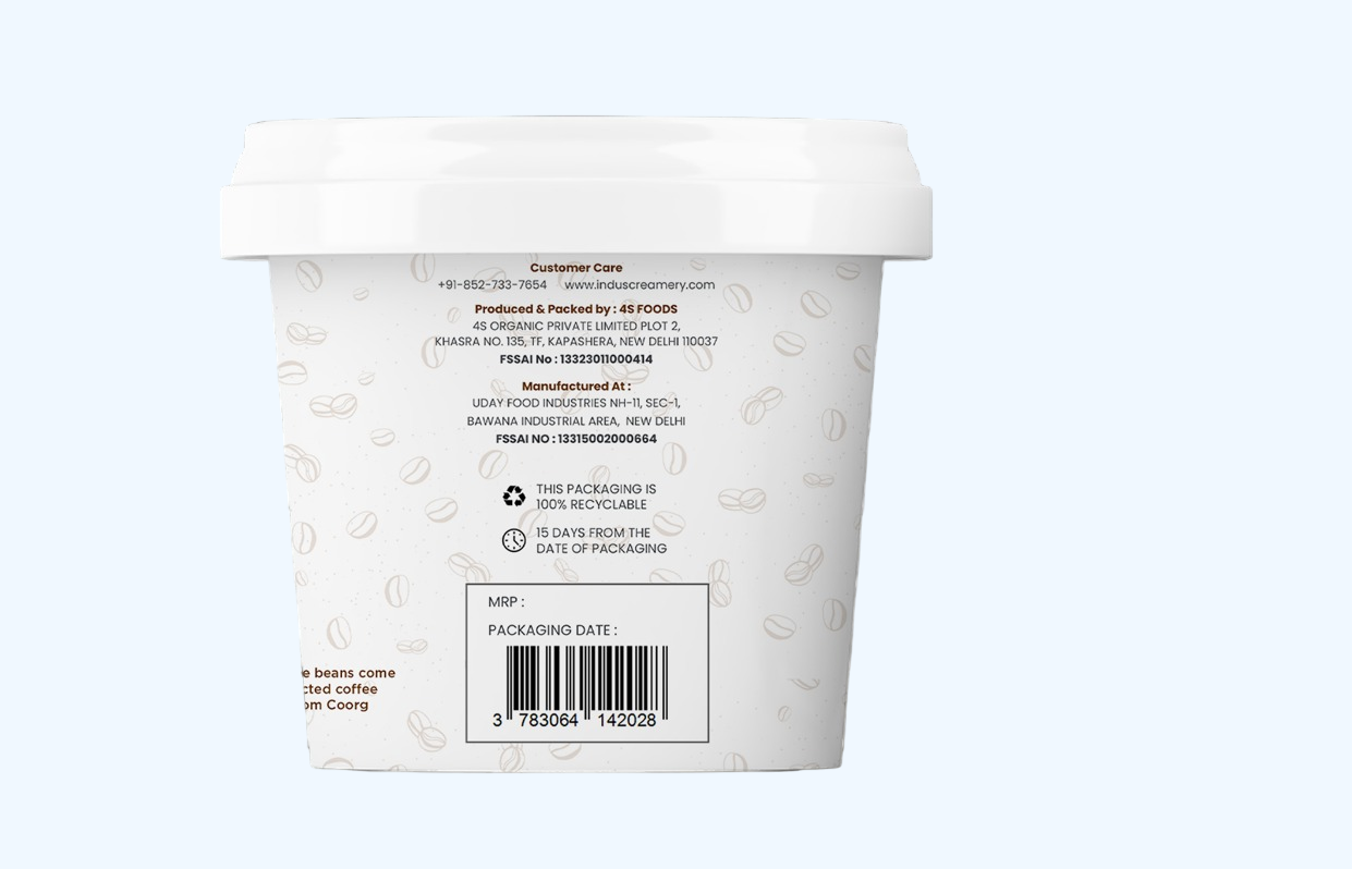 Ice Cream | Coorg Coffee Ice Cream – Hand Crafted Ice Cream – 100% Natural – No Added Preservatives, No Oil Fat & No Stabilisers – INDUS CREAMERY – 500ml