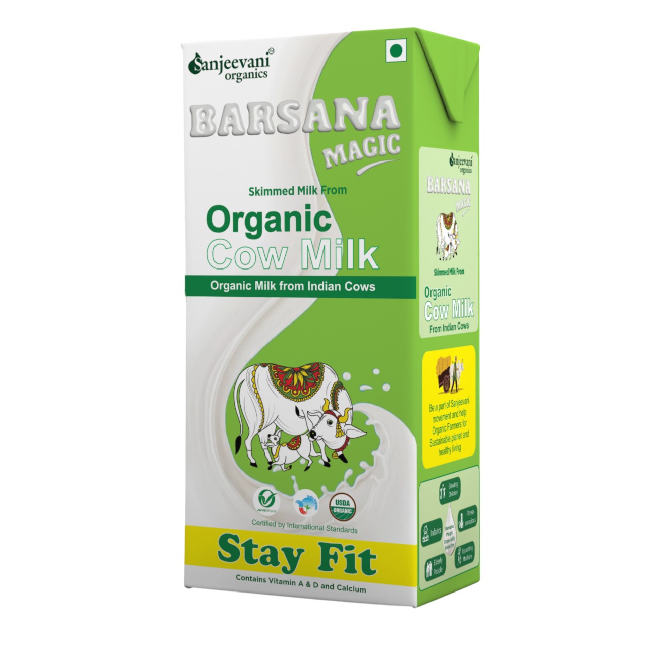 Cow Milk | Skimmed Cow Milk – Stay Fit – USDA Organic – No Antibiotic, No Stress Hormones, No Adulteration, No Contamination & Preservatives Free – Barsana Magic – 1000ml - Pack Of 6