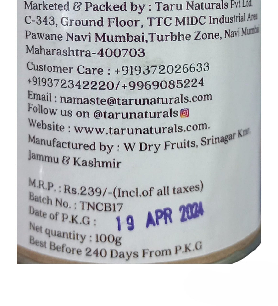 Cranberry | Kashmiri Cranberry - Solar Dried - High in Antioxidants, Micro Nutrients, Vitamins, Minerals, Aids weight Loss, Boosts Brain & Maintains Healthy Heart - Taru Natural - 100gm