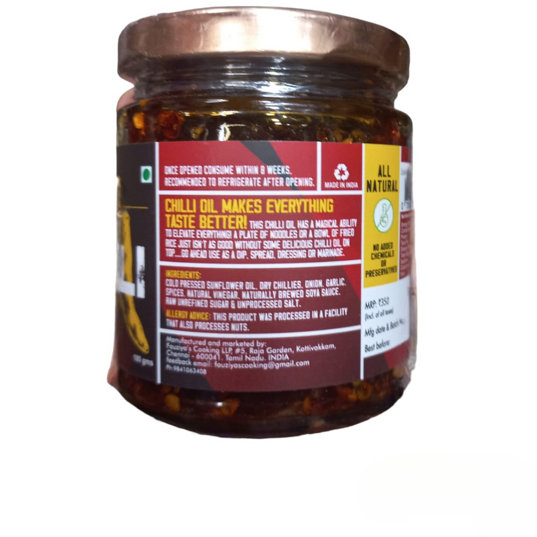 Chilli Oil | Crispy - All Natural - Cold Pressed Oil - No Added Chemical & No Added Preservatives - Wild Valley - 180gm