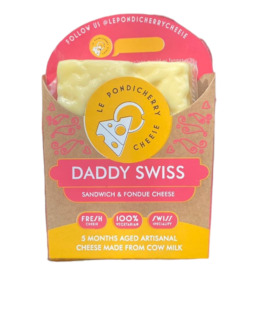 Cheese | Daddy Swiss Cheese (Made From Cow Milk) - Sandwich & Fondue Cheese - 5 Months Aged Artisanal Cheese - 100% Vegetarian - No Artificial Flavors & No Added Preservatives - Le Pondicherry Cheese - 200gm